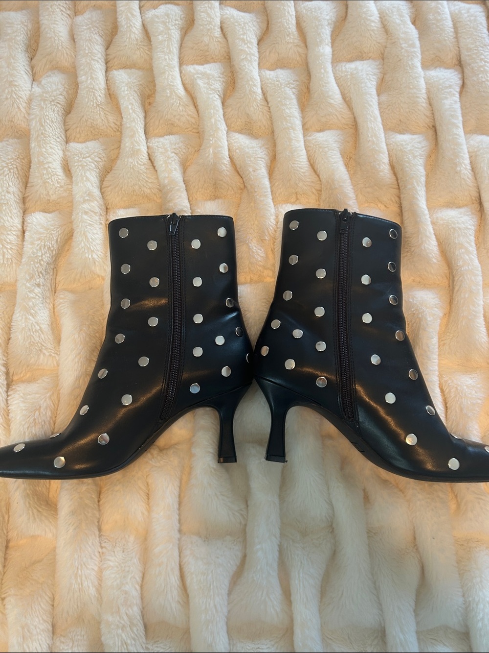 BCBG Black Studded Ankle Boots with Silver Accents - Picture 2 of 5